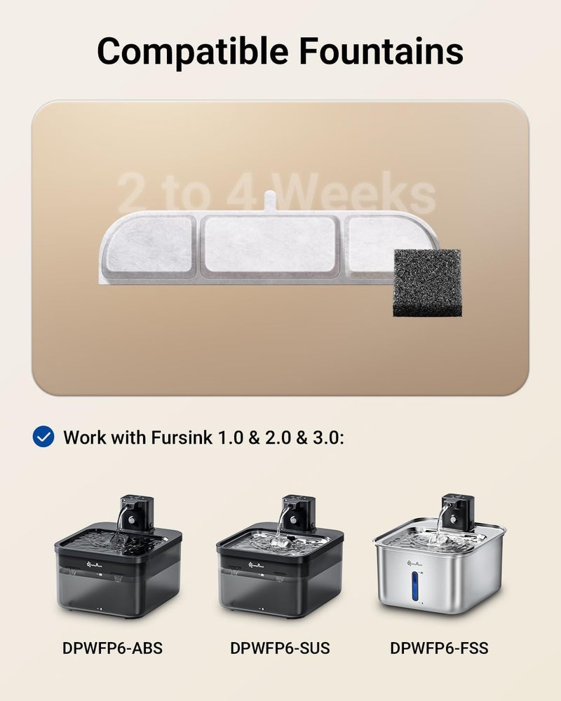 DownyPaws 6 Packs Replacement Filters for Battery Operated Cat Water Fountain DPWFP6, with 1 Cleaning Sponge and 1 Brush, 3 Months Set of Replacement Filters - Image 2
